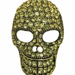 RUCINNI New Golden Skull Brooch Pin Preciosa Czech Crystals, Antique Gold Plated